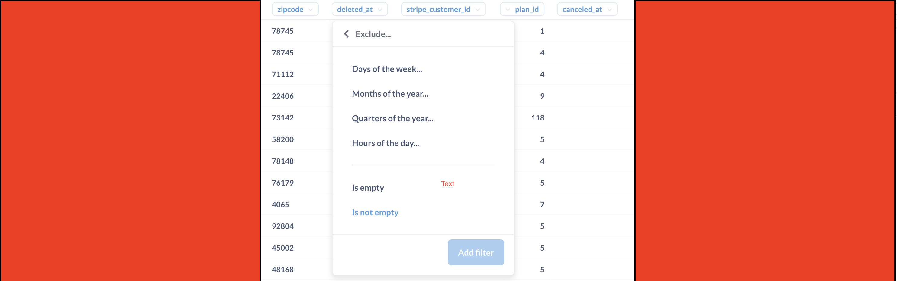 Filter by non-null deleted_at column in Metabase